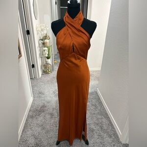 Burnt orange / rust satin bridesmaid dress
